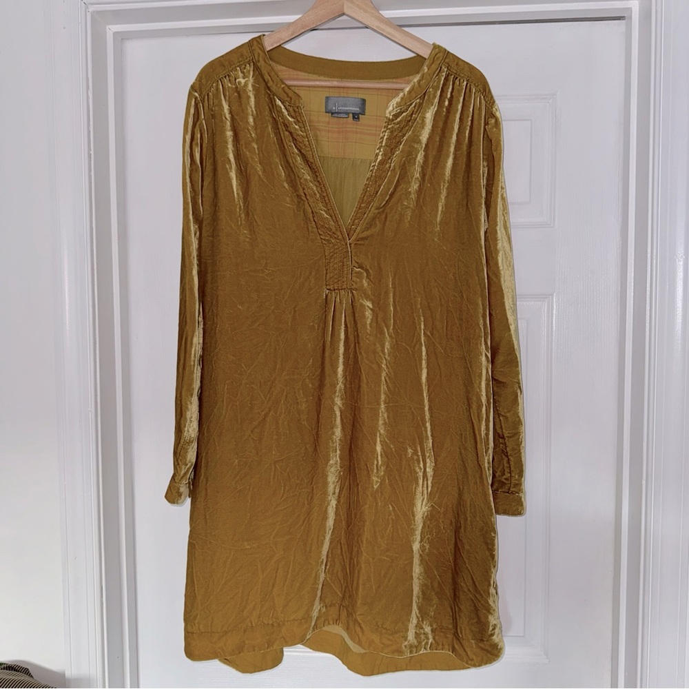 Anthropologie Melody Velvet Tunic Dress M Mustard Yellow - Picture 5 of 9
